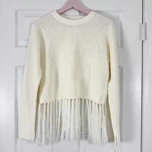 Sage the Label Anthropologie Cream Sweater with Fringe Hem Size Medium